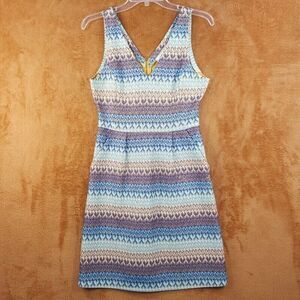 TABITHA Womens Dress Size 4 Blue Stripe Sheath Crochet Pockets ANTHROPOLOGIE